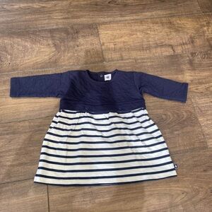 Petit Bateau Navy and White Striped Long-Sleeve dress  12 months